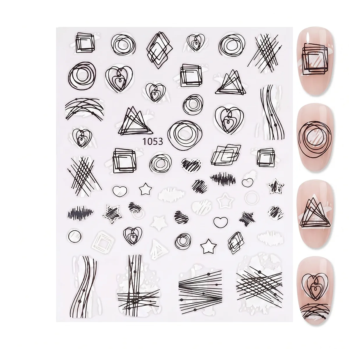Beyaz Siyah Geometrik Çizim Tırnak Sticker Tırnak Etiketi Nail Art JO-1053w