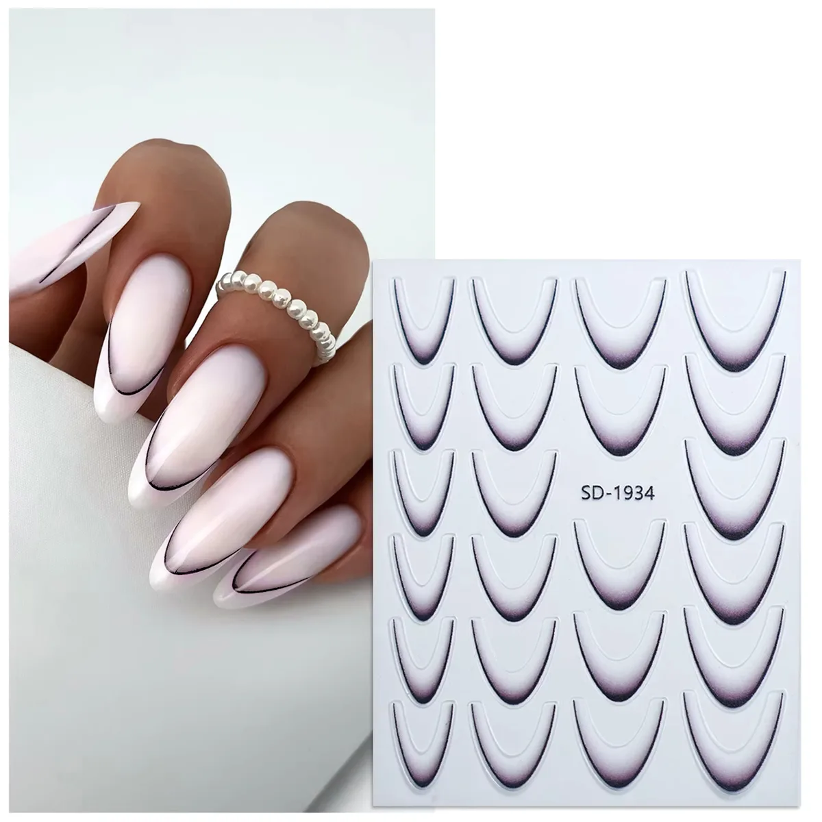 Ombre Efekt French Tırnak Sticker Siyah Nail Art SD-1934