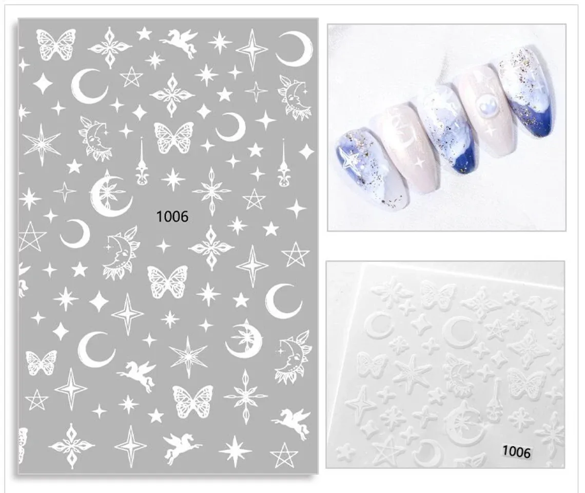 Beyaz Ay Yıldız Dizayn Tırnak Sticker Tırnak Etiketi Nail Art JO-1006
