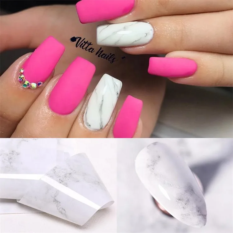10lu Tırnak Süsleme Folyosu Renkli Mermer Dizayn Nail Art Transfer Folyo görsel 2