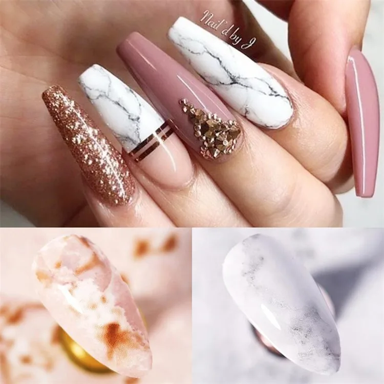 10lu Tırnak Süsleme Folyosu Renkli Mermer Dizayn Nail Art Transfer Folyo görsel 3