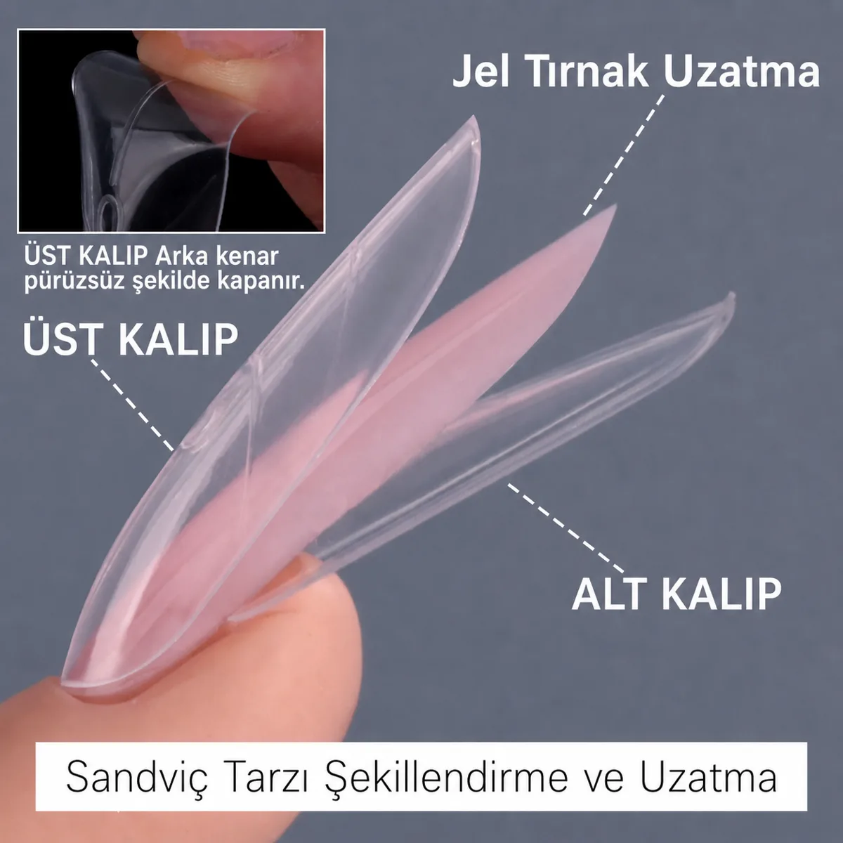 Long Balerin Protez Tırnak Sandwich Dual Üst Form Jel Polygel Acrygel - Akrijel ve Polijel İçin Dual Form Şablon 140lı WN-DF043 görsel 5