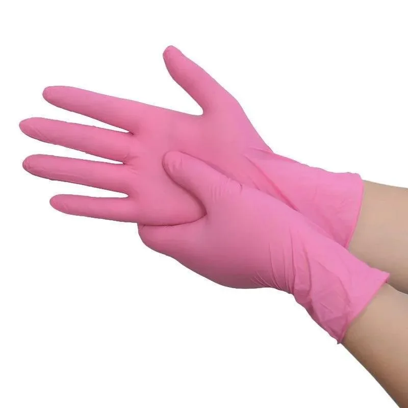 Pudrasız Pembe Nitril Eldiven Medium HasPet 100lü görsel 2