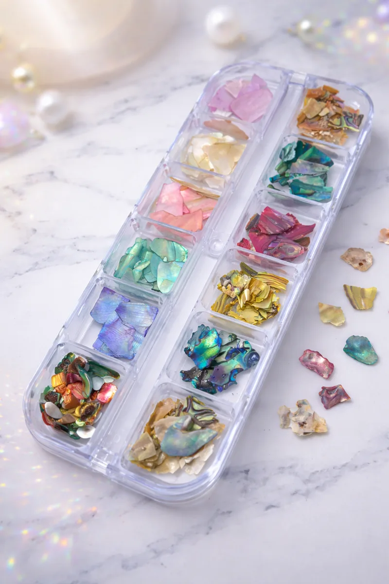 12li Sedefli İnce Deniz Kabuğu Tırnak Süsleme Charm Nail Art Charm Taşları WN-510 görsel 2