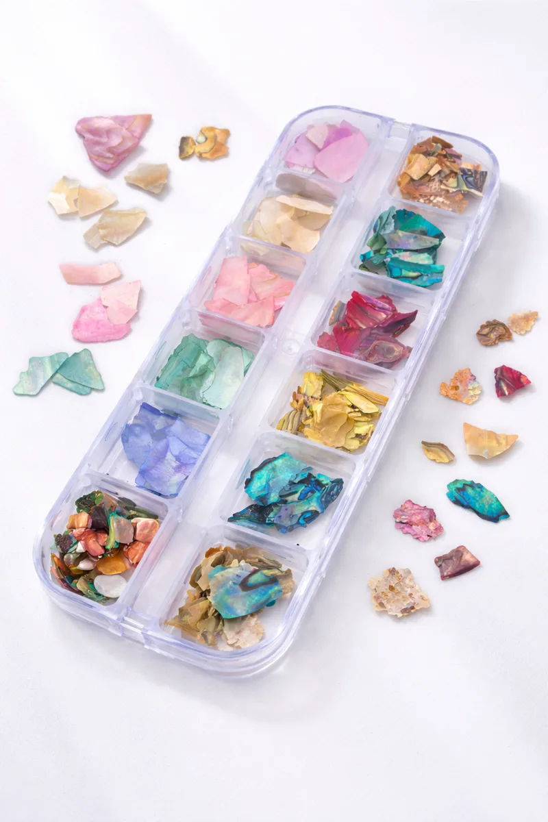 12li Sedefli İnce Deniz Kabuğu Tırnak Süsleme Charm Nail Art Charm Taşları WN-510 görsel 4