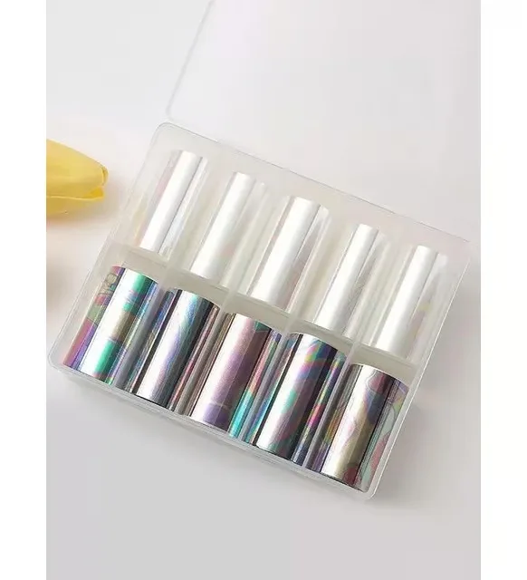 10lu Tırnak Süsleme Folyosu Şeffaf ve Koyu Holografik Dizayn Nail Art Transfer Folyo WNF-045