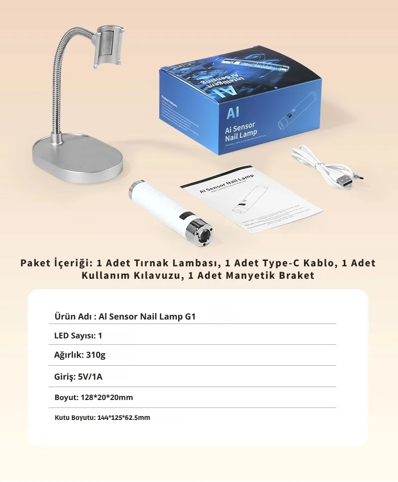 G1 Sensörlü Mini Ai Uv Led Lamba Manyetik Standlı Manikür Tırnak Kurutucu Beyaz 5w görsel 5