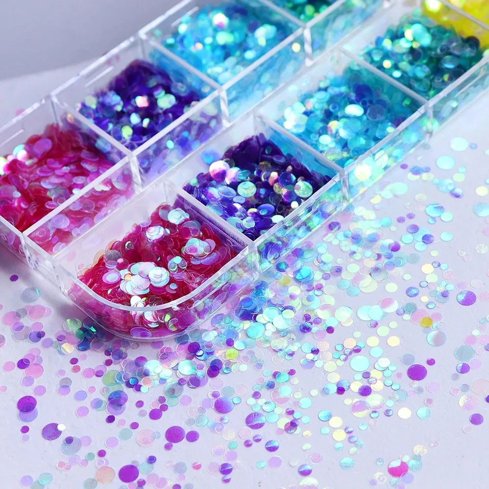 Holografik Yuvarlak Tırnak Süsleme Folyo Pulları Renkli Nail Art görsel 2