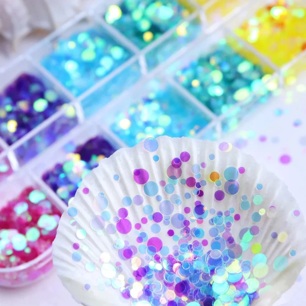 Holografik Yuvarlak Tırnak Süsleme Folyo Pulları Renkli Nail Art görsel 3