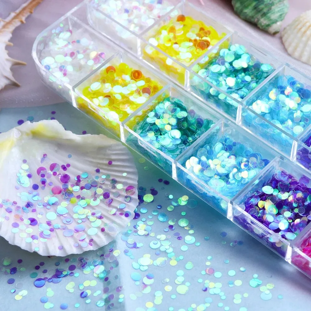 Holografik Yuvarlak Tırnak Süsleme Folyo Pulları Renkli Nail Art görsel 4