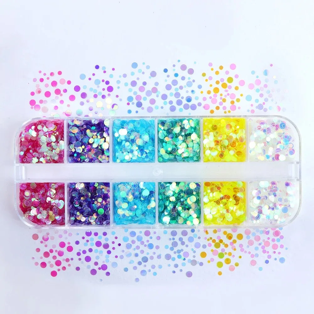 Holografik Yuvarlak Tırnak Süsleme Folyo Pulları Renkli Nail Art görsel 5