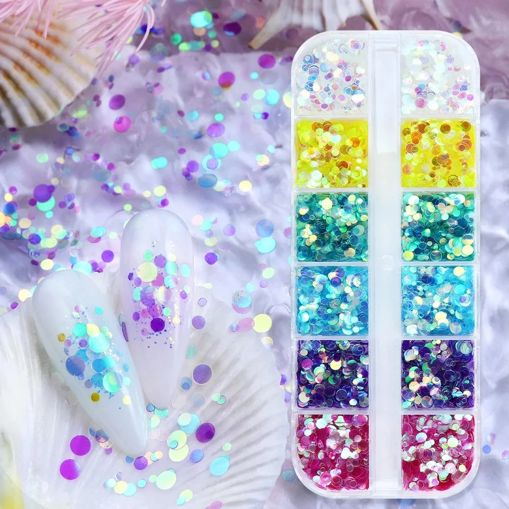 Holografik Yuvarlak Tırnak Süsleme Folyo Pulları Renkli Nail Art görsel 7