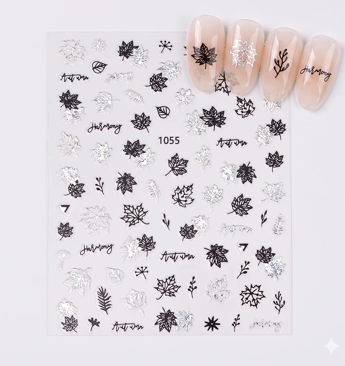 Gümüş Holografik Yaprak Dizayn Tırnak Sticker Tırnak Etiketi Nail Art JO-1055S