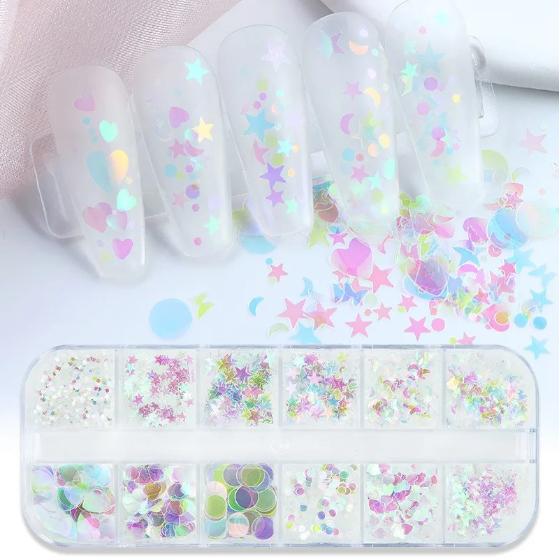 Holografik Parlak Şeffaf Tırnak Süsleme Folyo Pulları Karışık Dizayn Kelebek Kalp Yıldızlar Nail Art