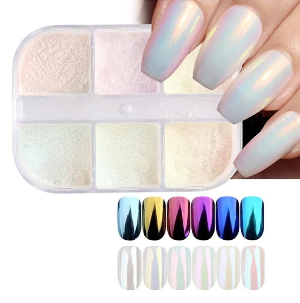 Nail Art Tırnak Süsleme İnci Tozu 6lı Set Ayna Tozu görsel 2