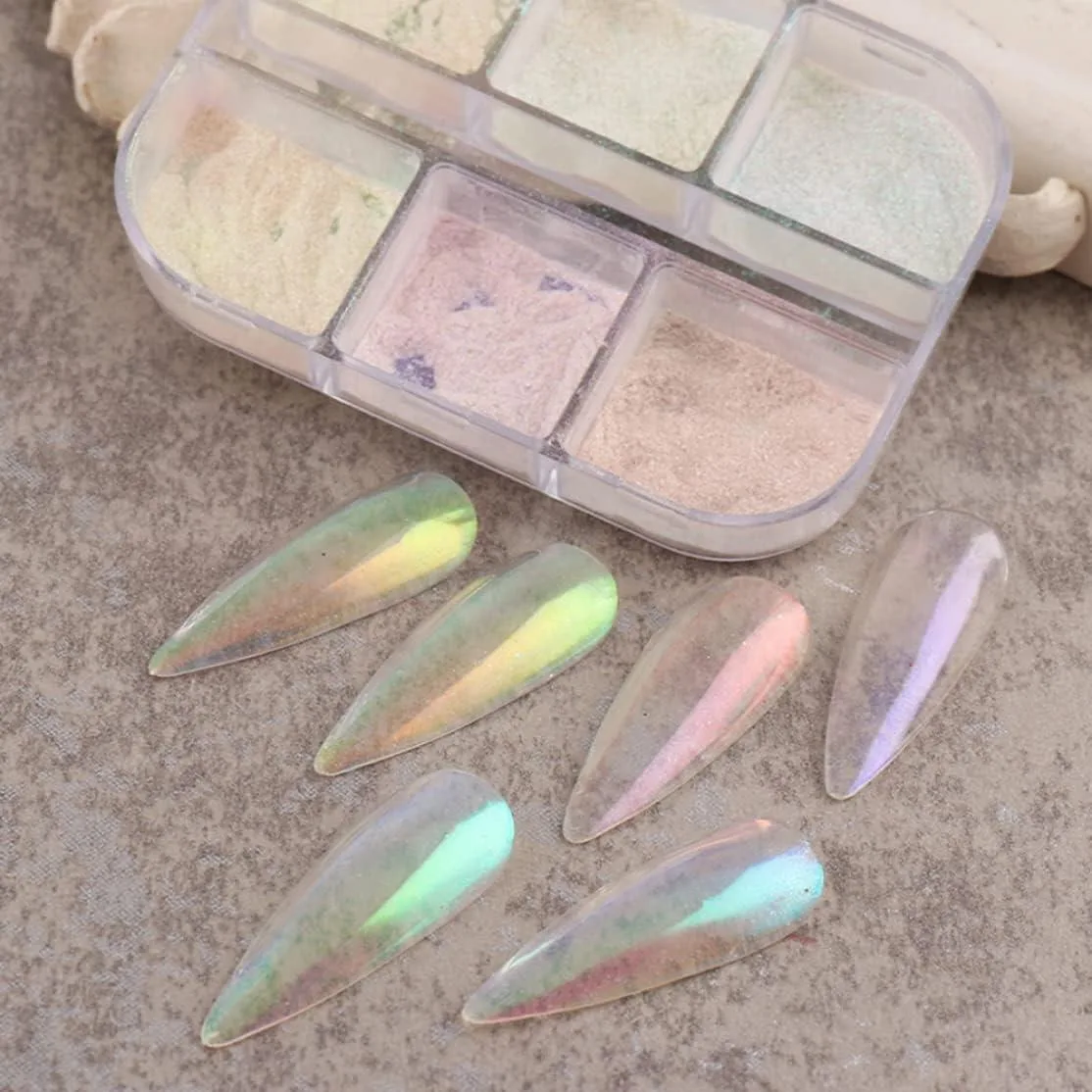 Nail Art Tırnak Süsleme İnci Tozu 6lı Set Ayna Tozu görsel 3