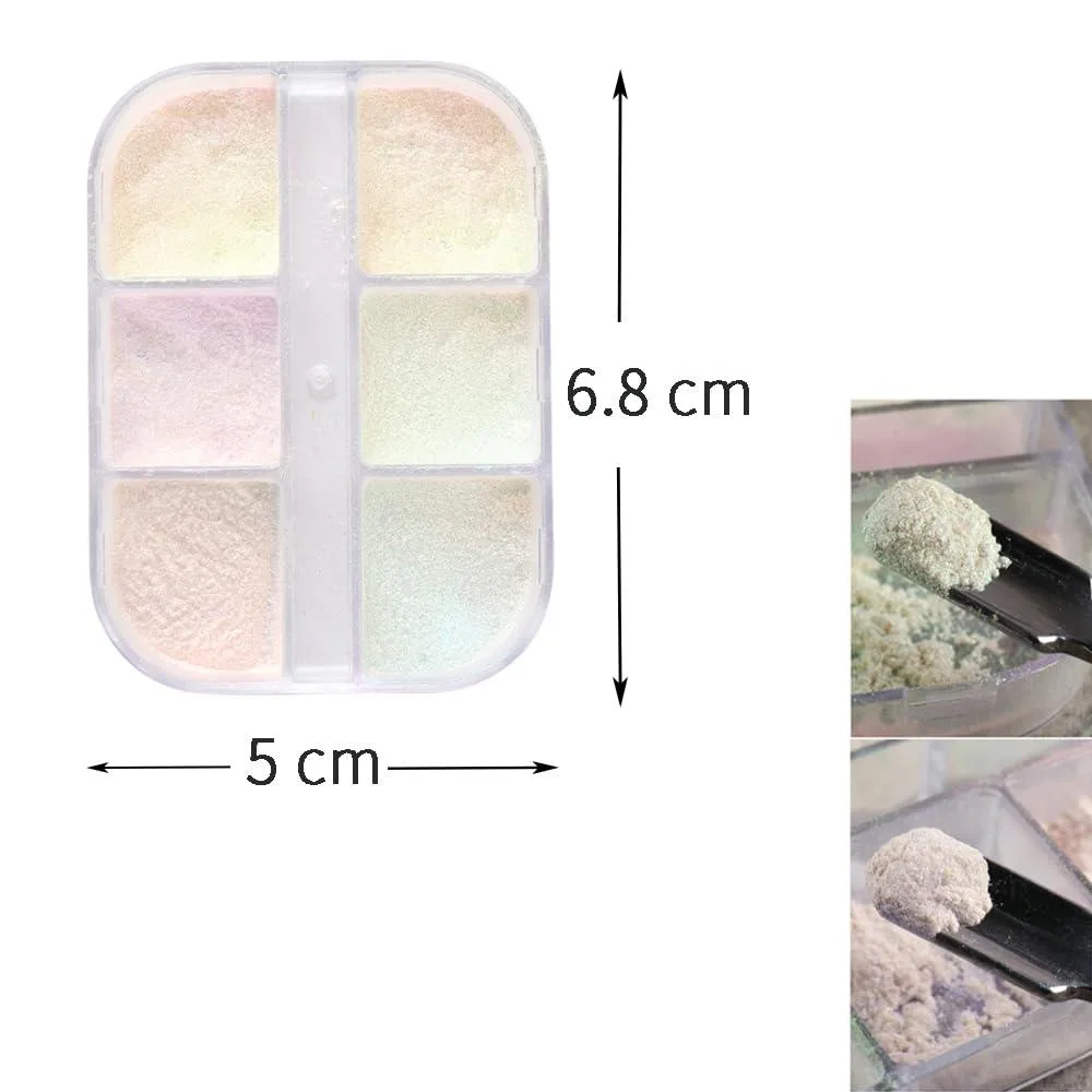 Nail Art Tırnak Süsleme İnci Tozu 6lı Set Ayna Tozu görsel 4