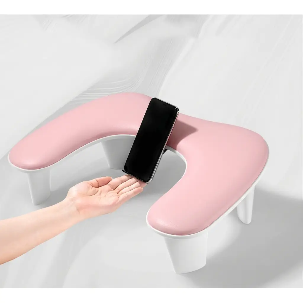 Oval U Tipi Telefon Standlı Ergonomik Manikür Sehpası Pembe Manikür Kol Desteği UT1P