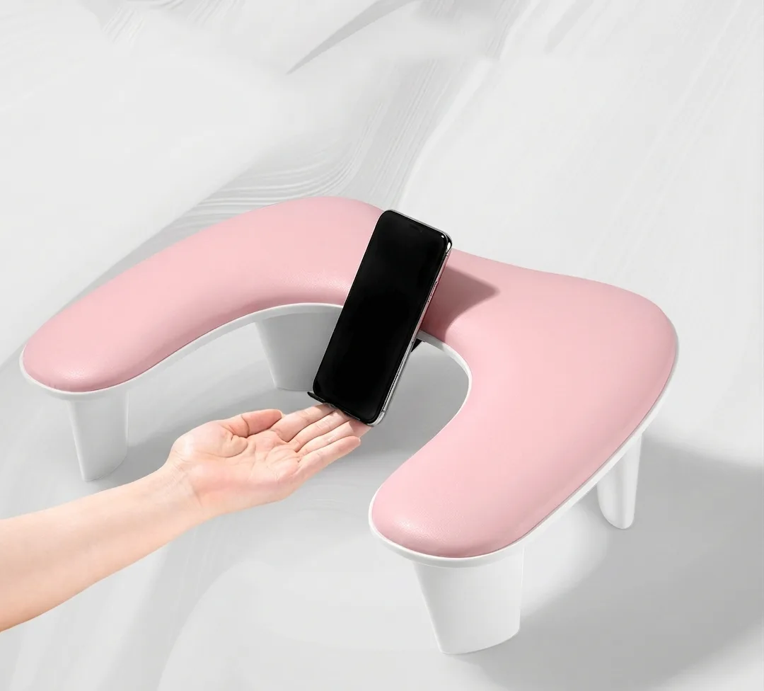 Oval U Tipi Telefon Standlı Ergonomik Manikür Sehpası Pembe Manikür Kol Desteği UT1P