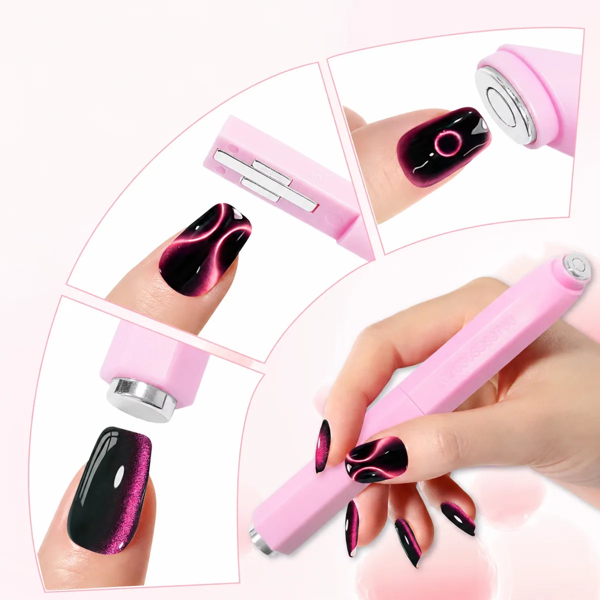 3’ü 1 Arada Halka ve Dalga Efektli Pembe Kedi Gözü Kalıcı Oje Mıknatısı Cat Eye Magnet WDCAT02 görsel 2