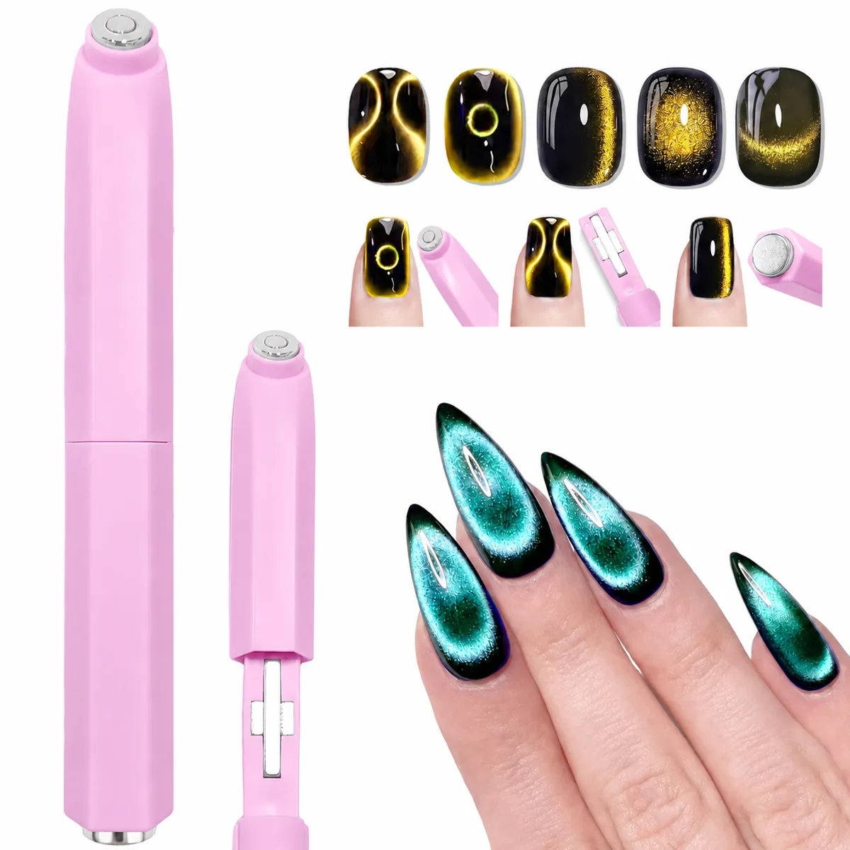 3’ü 1 Arada Halka ve Dalga Efektli Pembe Kedi Gözü Kalıcı Oje Mıknatısı Cat Eye Magnet WDCAT02 görsel 3