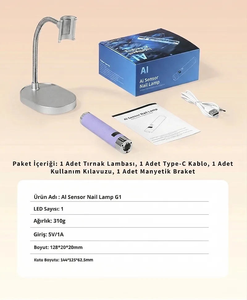 G1 Sensörlü Mini Ai Uv Led Lamba Manyetik Standlı Manikür Tırnak Kurutucu Lila 5w görsel 6