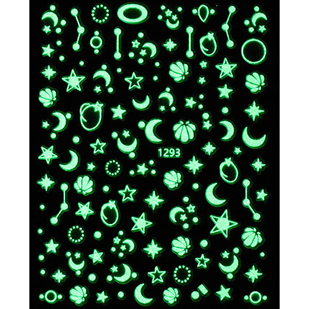 Karanlıkta Parlayan Ay Yıldız Geometrik Tırnak Sticker Tırnak Etiketi Nail Art JO-1293