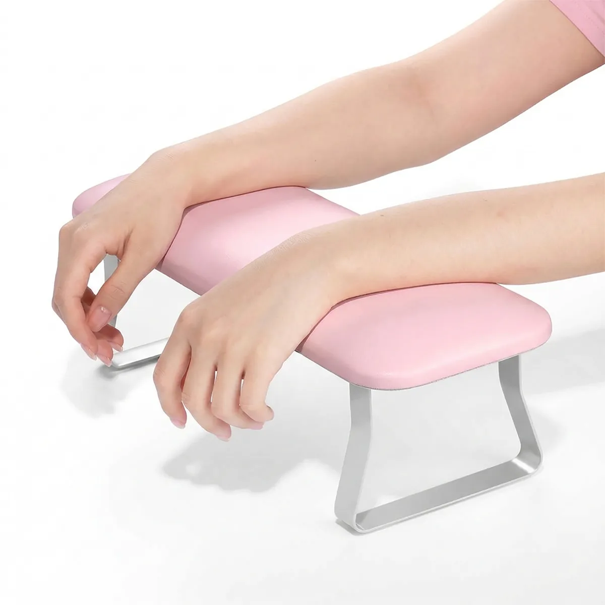 Düz Metal Ayaklı Ergonomik Manikür Sehpası Pembe Manikür Kol Desteği H9P