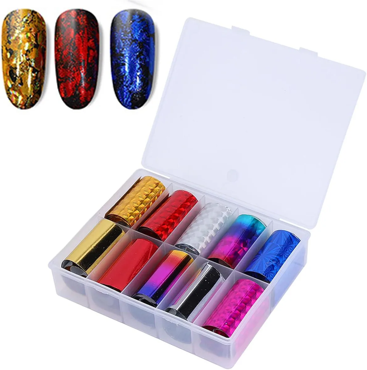 10lu Tırnak Süsleme Folyosu Parlak Holografik Dizayn Düz Renk Nail Art Transfer Folyo WNF-230 görsel 2