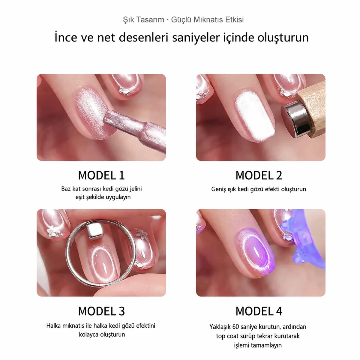 Halka ve Kare Uçlu Dairesel Kedi Gözü Kalıcı Oje Mıknatısı Cat Eye Magnet RNCAT001 görsel 3