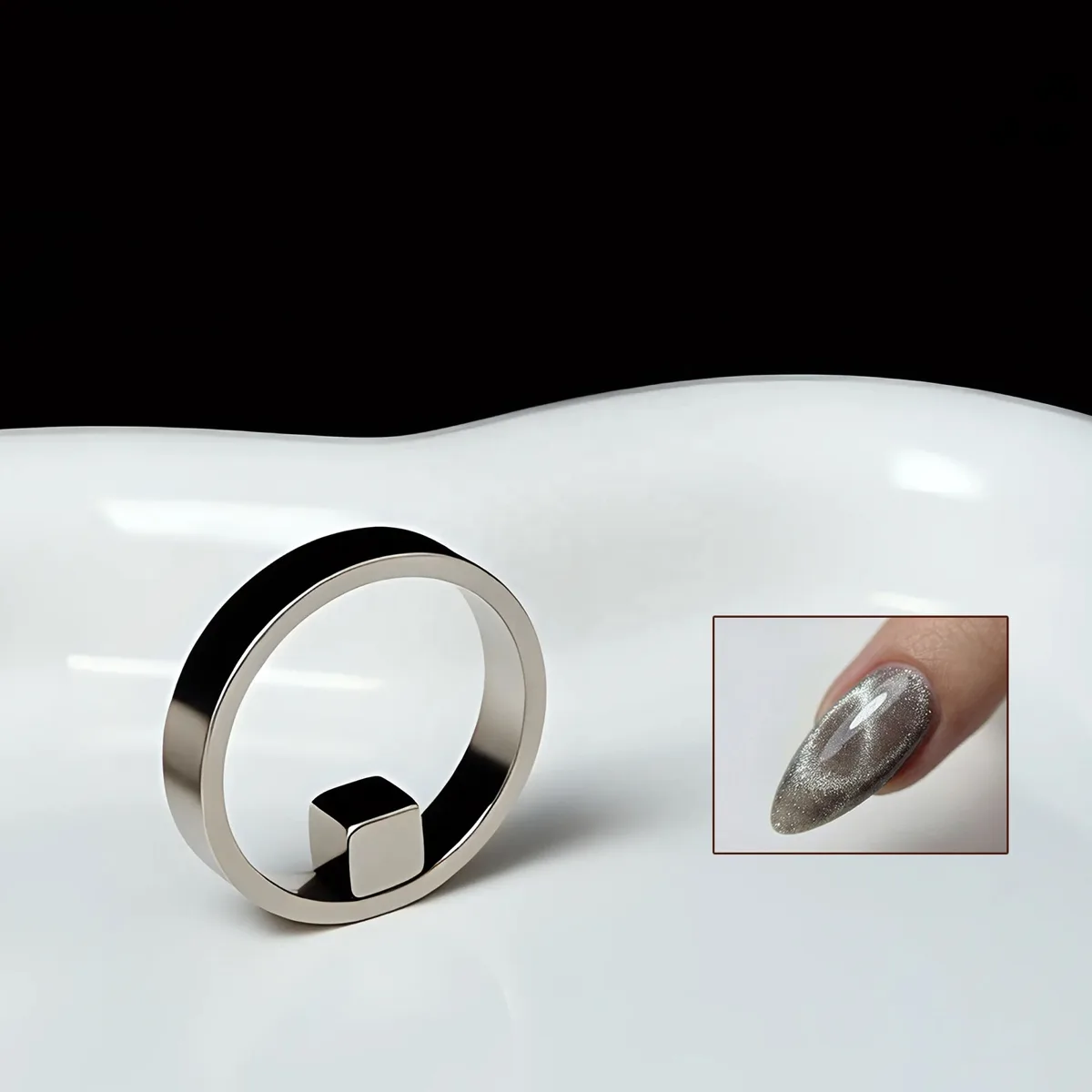 Halka ve Kare Uçlu Dairesel Kedi Gözü Kalıcı Oje Mıknatısı Cat Eye Magnet RNCAT001 görsel 4