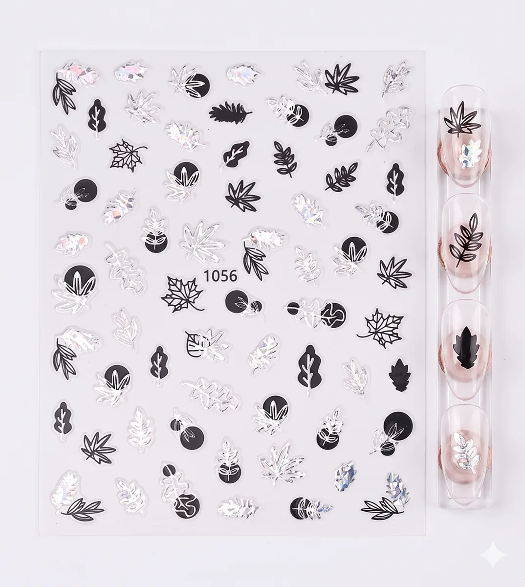 Gümüş Holografik Yaprak Dizayn Tırnak Sticker Tırnak Etiketi Nail Art JO-1056S
