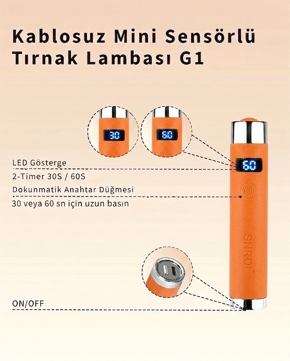 G1 Sensörlü Mini Ai Uv Led Lamba Manyetik Standlı Manikür Tırnak Kurutucu Turuncu 5w görsel 5