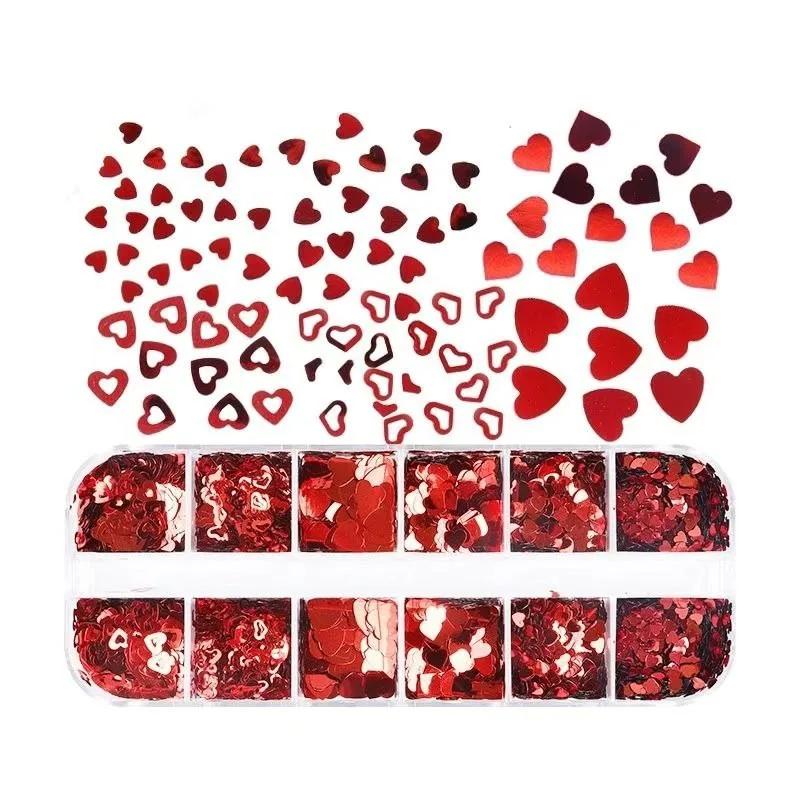 Kırmızı Tırnak Süsleme Folyo Pulları Kalp Dizayn Nail Art