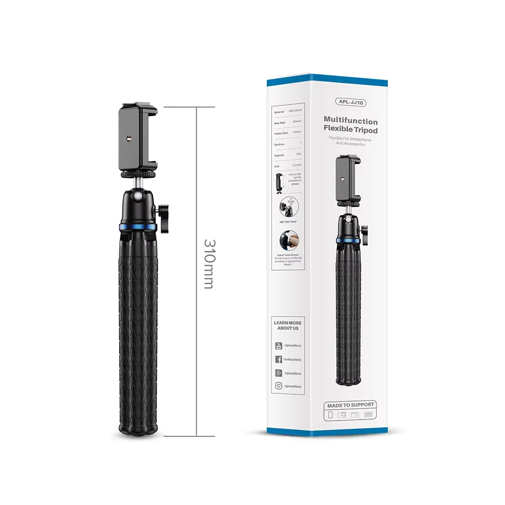 Apexel Profesyonel 30cm Esnek Ahtapot Tripod ve Vlog Kiti Telefon Tutucu Gopro Dslr Uyumlu APL-JJ10 görsel 9