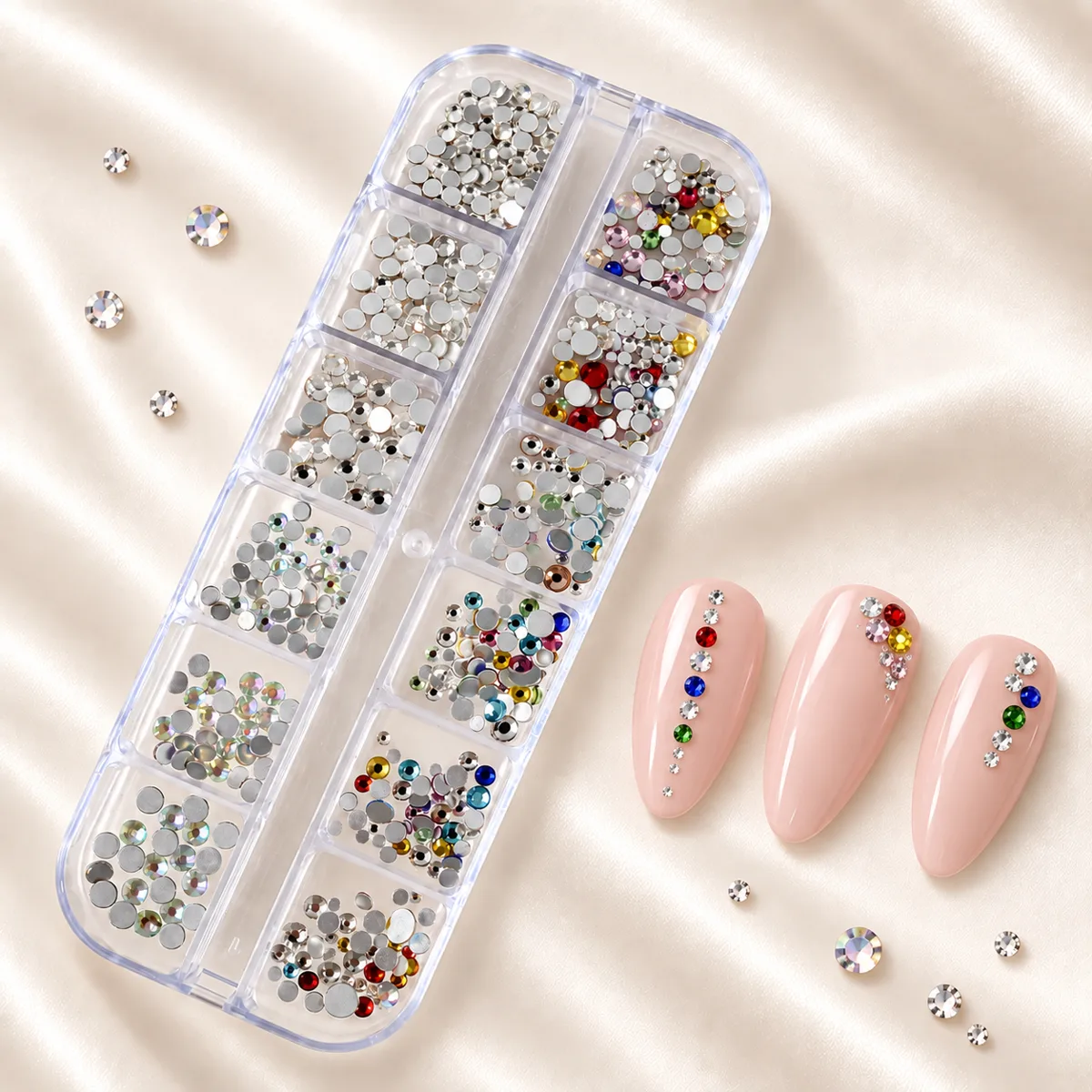 12li Parlak Renkli ve Kristal Görünümlü Tırnak Süsleme Taşları Nail Art Süsleme Taşları WN-517