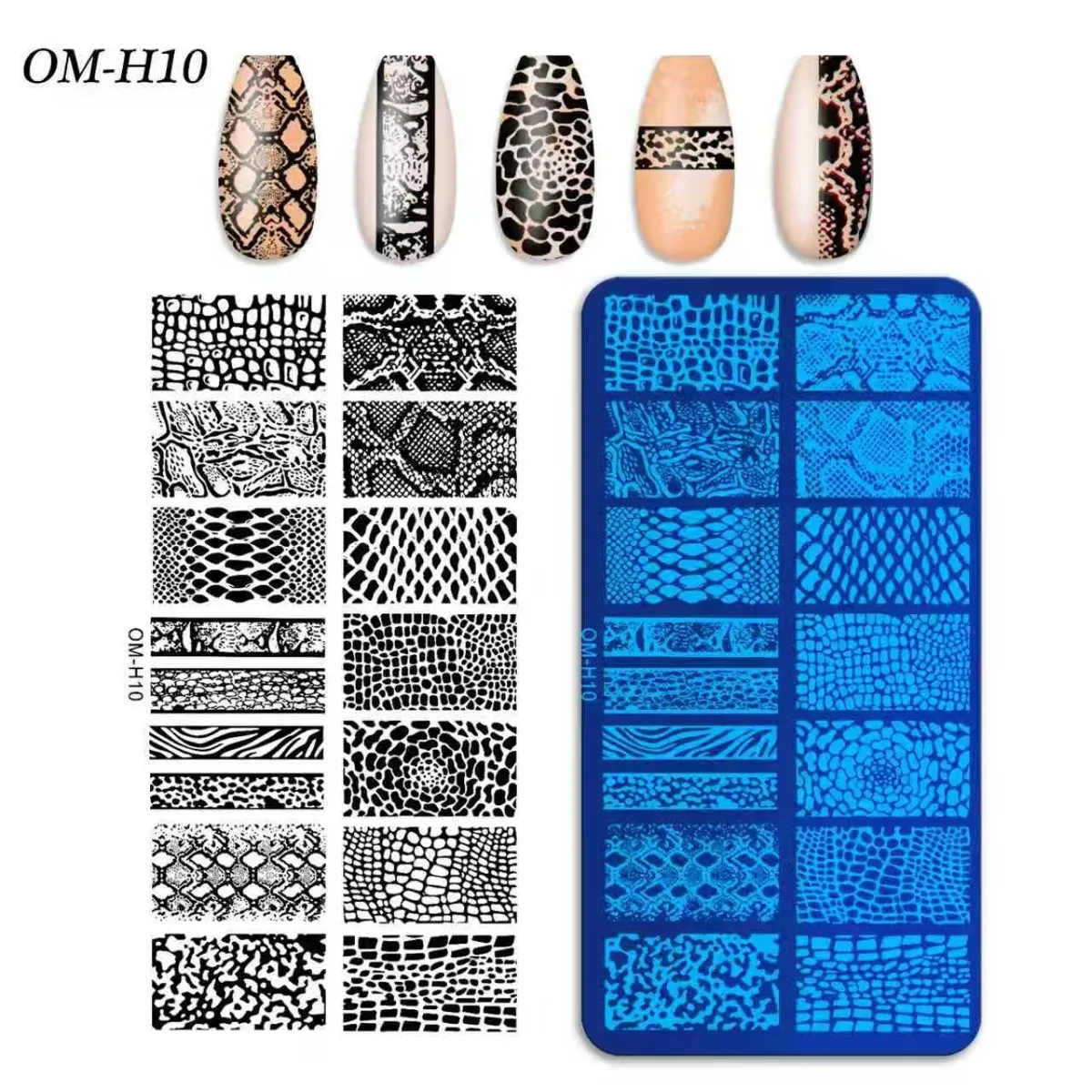 Yılan ve Timsah Derisi Dizayn Nail Art Stamping Baskı Plakası OM-H10 görsel 2