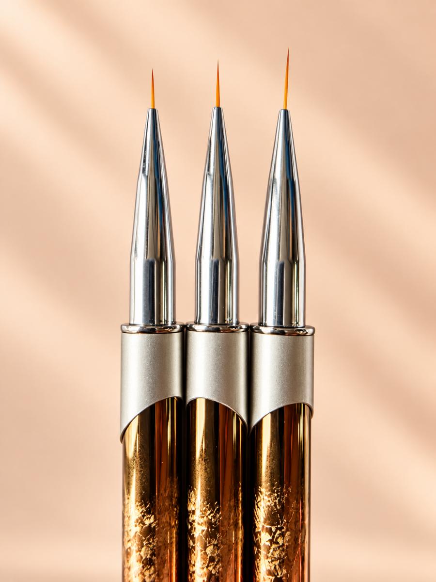 3'lü Kapaklı İnce Nail Art Detay Çizim ve French Fırça Seti Bronz LIN-006