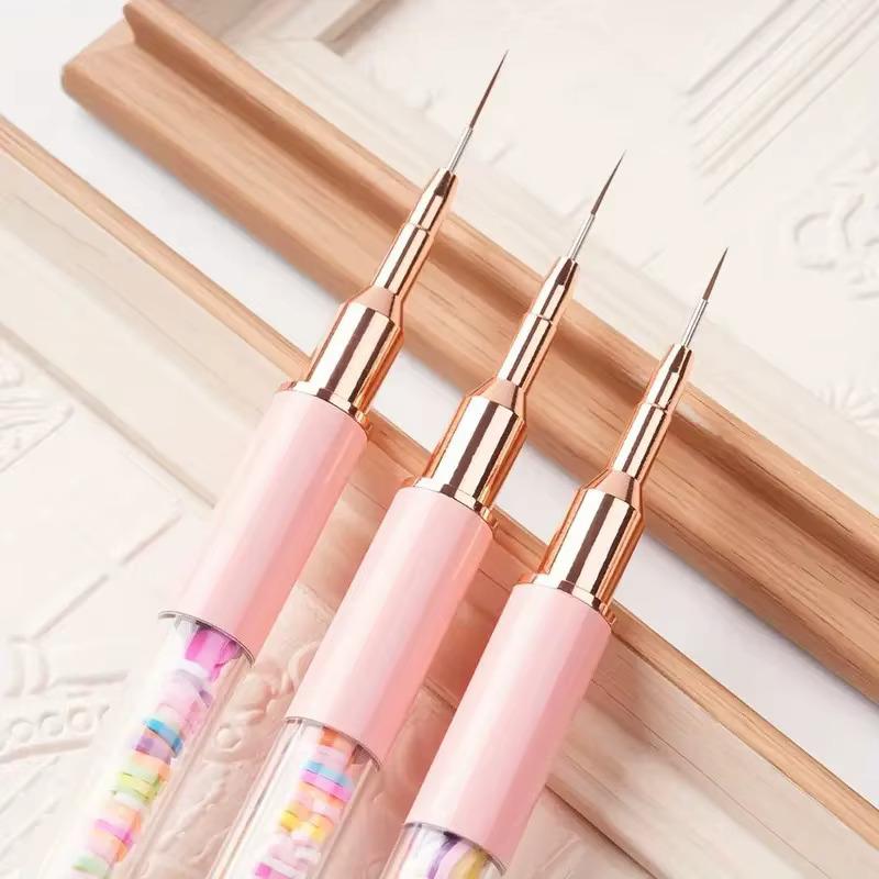 3lü Liner Nail Art Fırça Seti Kapaklı Tırnak Çizim Fırçası Pembe