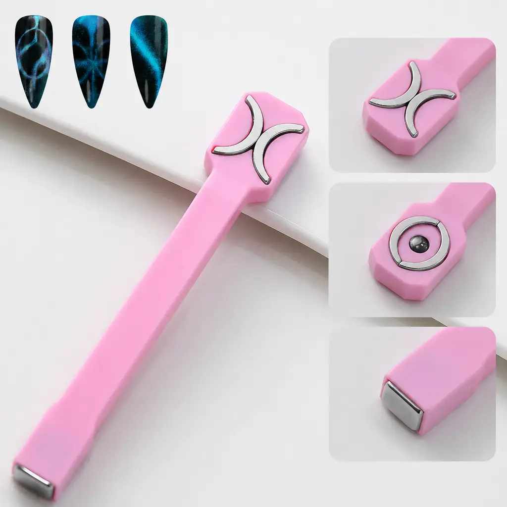 3’ü 1 Arada Dairesel Efektli Pembe Kedi Gözü Kalıcı Oje Mıknatısı Cat Eye Magnet WDCAT03
