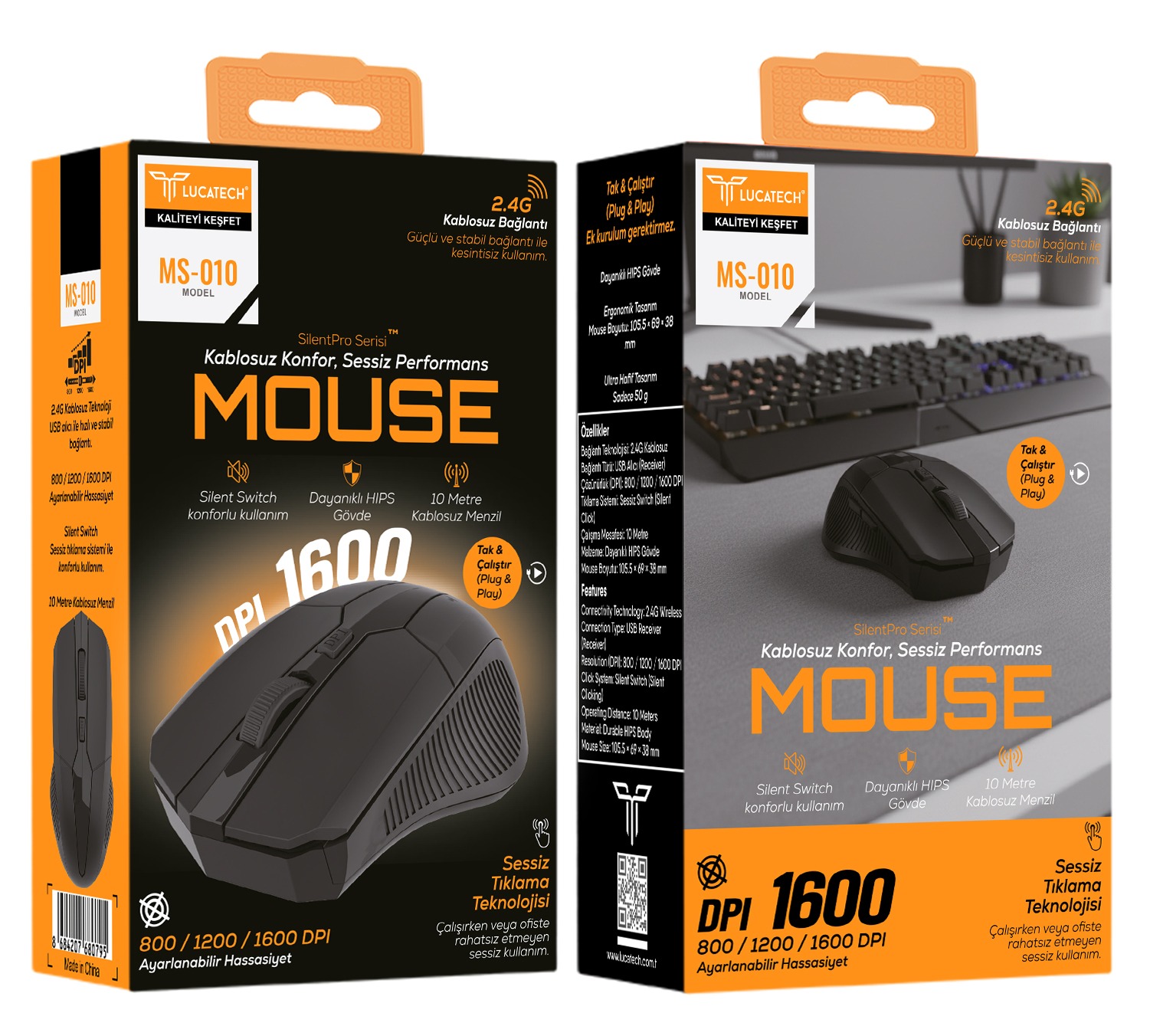 Lucatech MS-010 kablosuz maus DPI 1600 sessiz