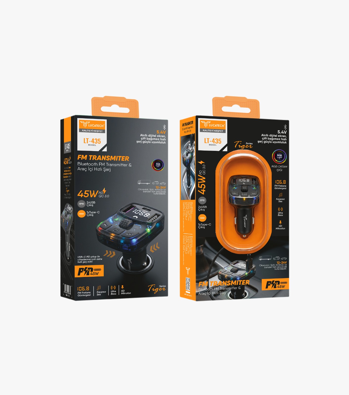 Lucatech LT-435 Bluetooth FM Transmitter & 45W Hızlı Araç Şarjı