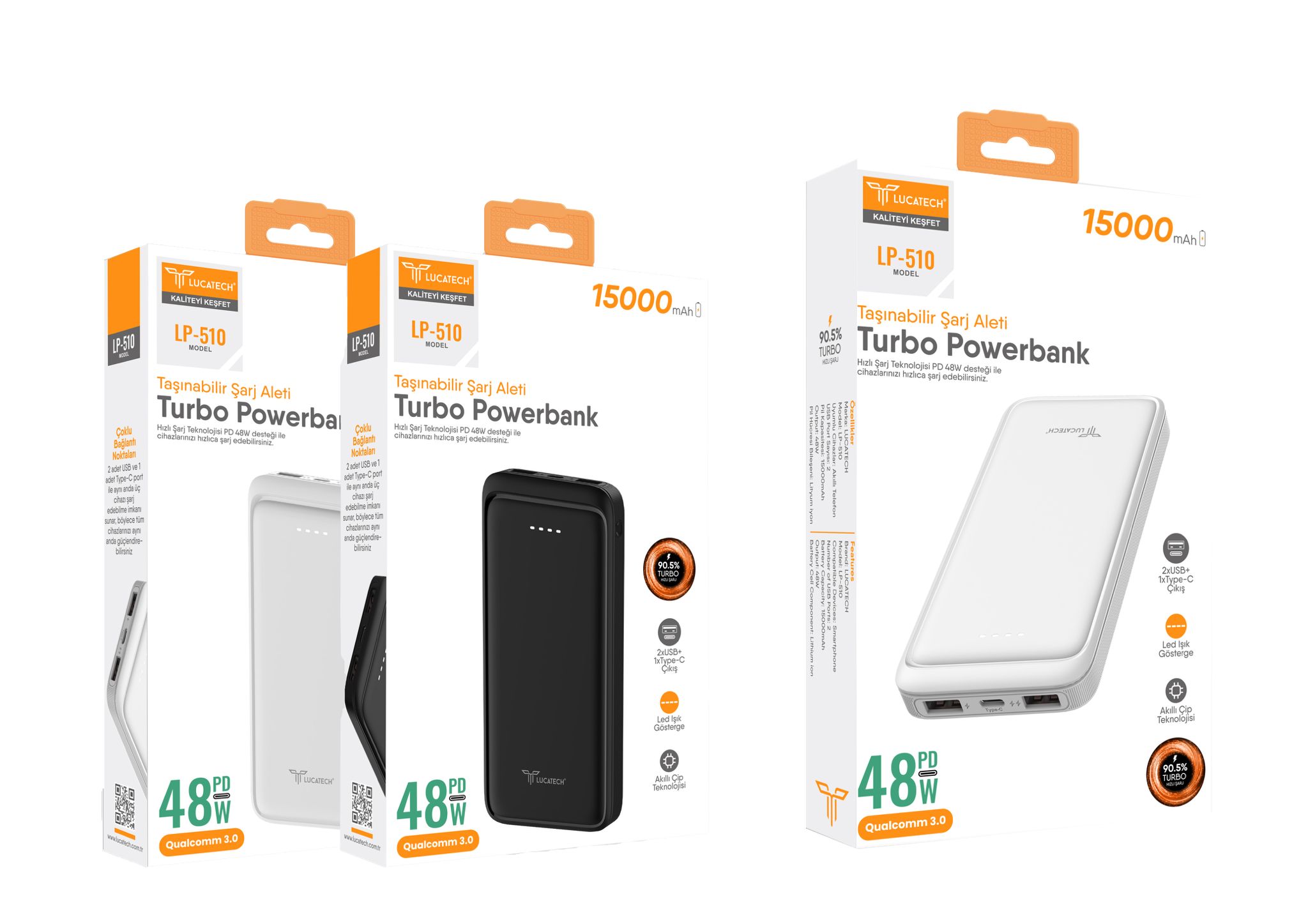 Lucatech LP-510 15.000Mah, 48W TURBO PD Powerbank