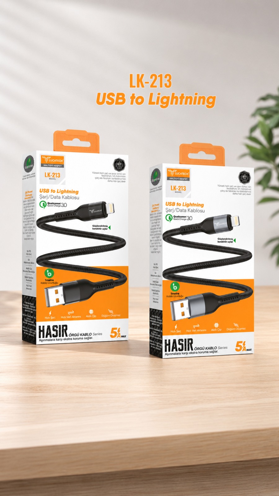 Lucatech LK-213 PD 3A, 120W 1mt İPHONE Şarj Kablosu