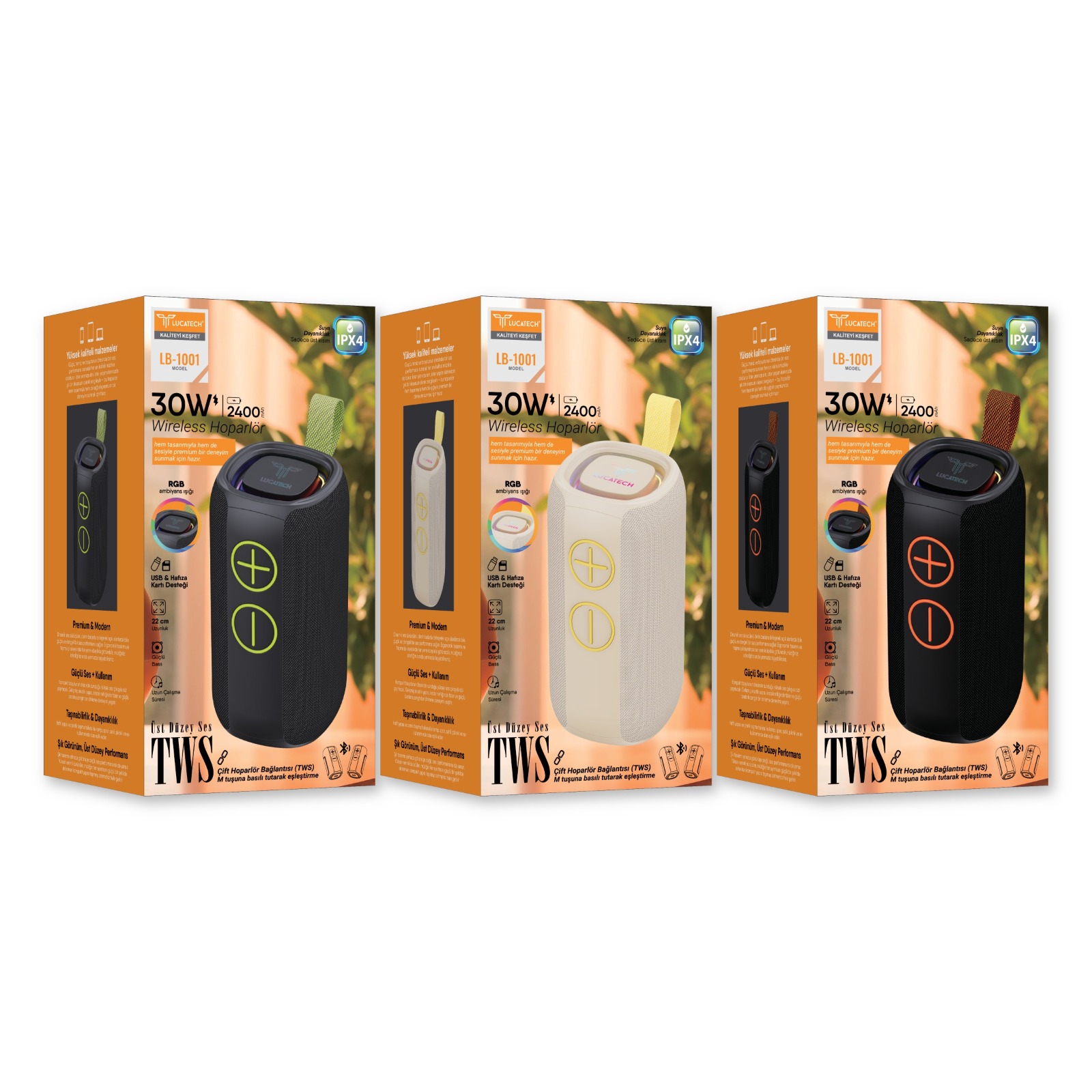 Lucatech LB-1001 30W 2400 MAH Taşınabilir RGB Işıklı Wireless Hoparlör