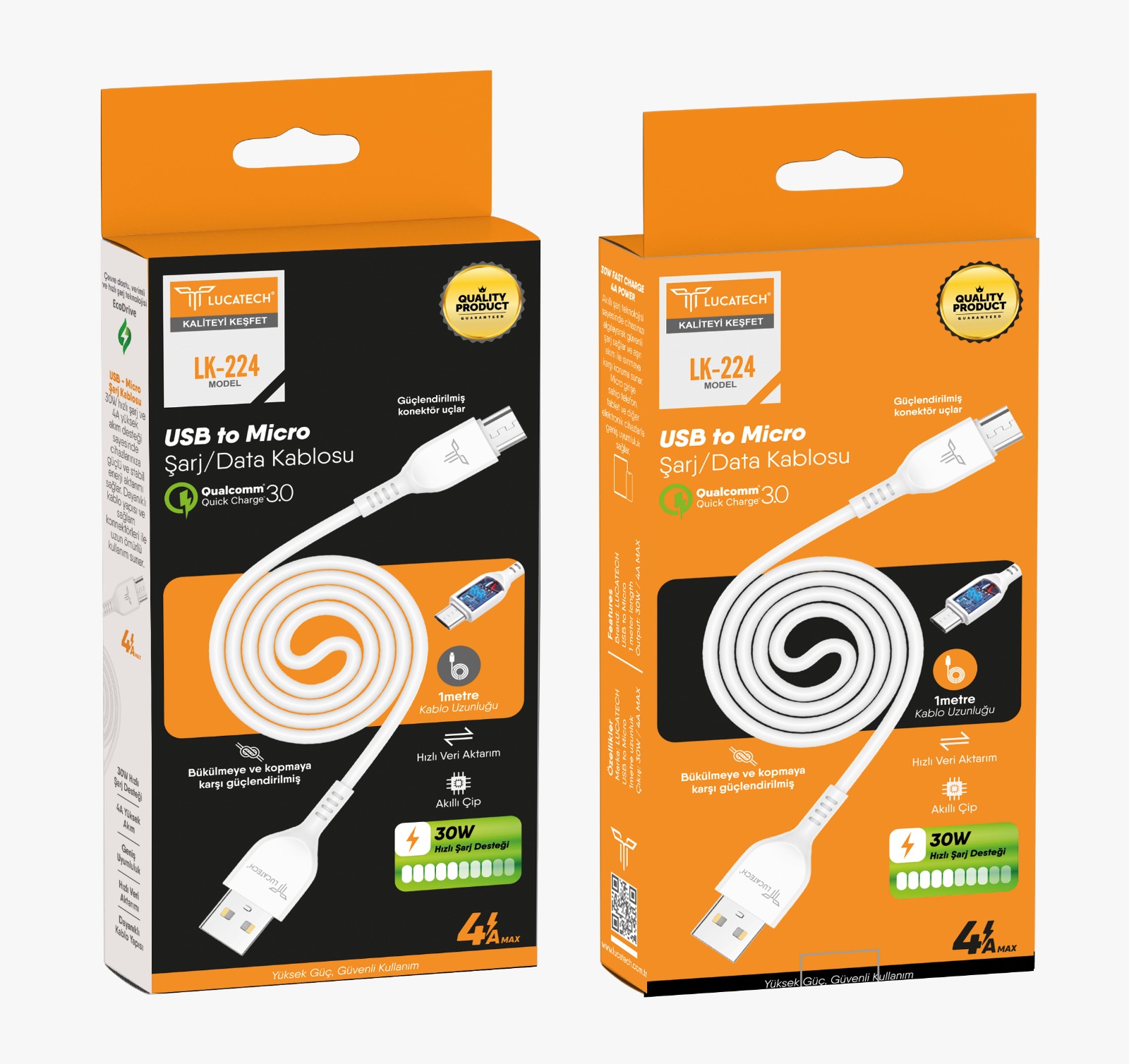 Model: LK-224 | 4.A 30W, 1mt Mikro USB Şarj Kablosu