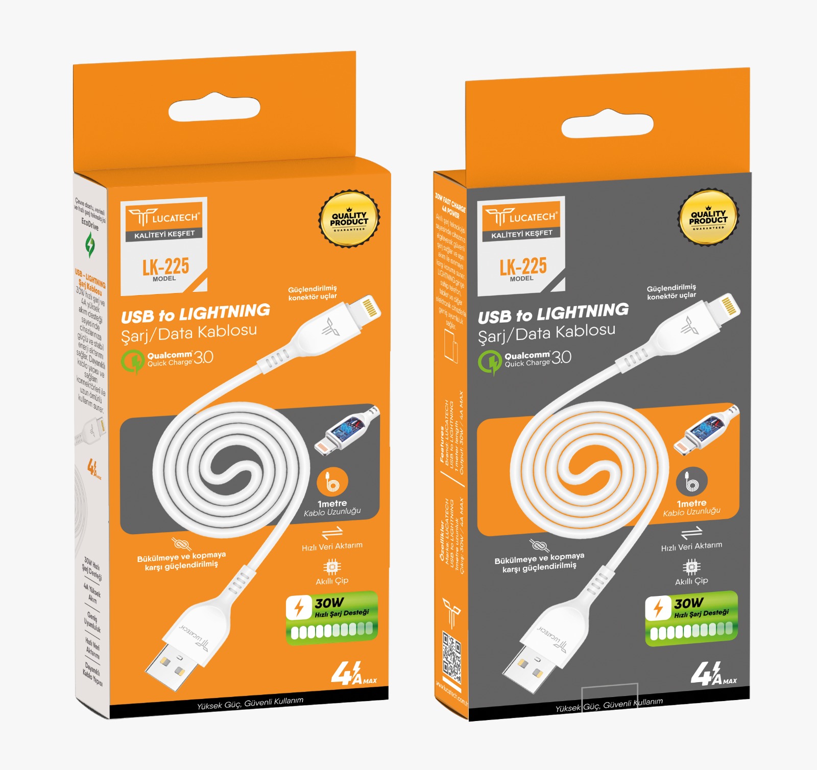 Model: LK-225 | 4.A 30W, 1mt Lightning USB Şarj Kablosu