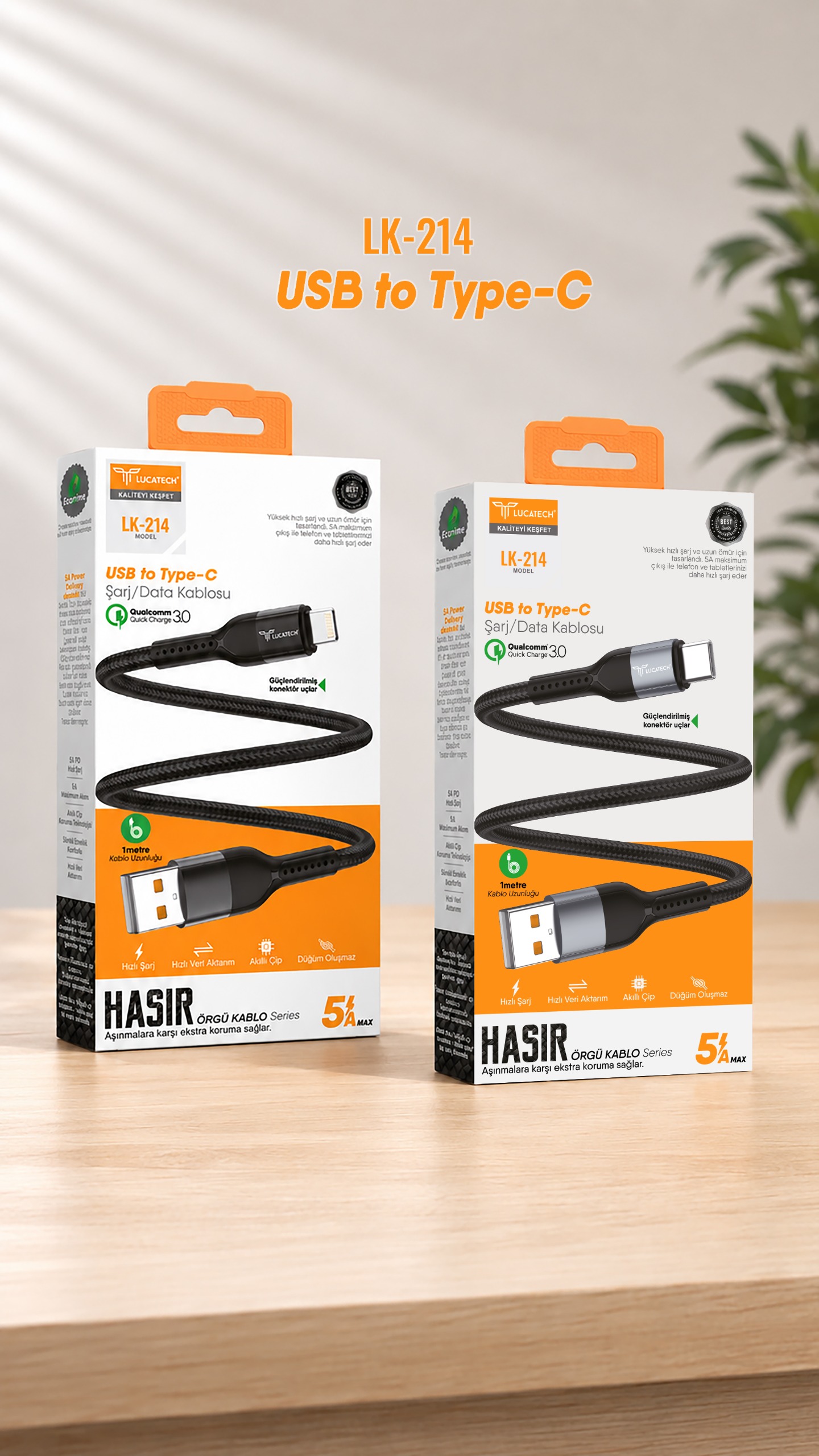 Lucatech LK-214 USB 6A 1 metre Type-C Şarj Kablosu