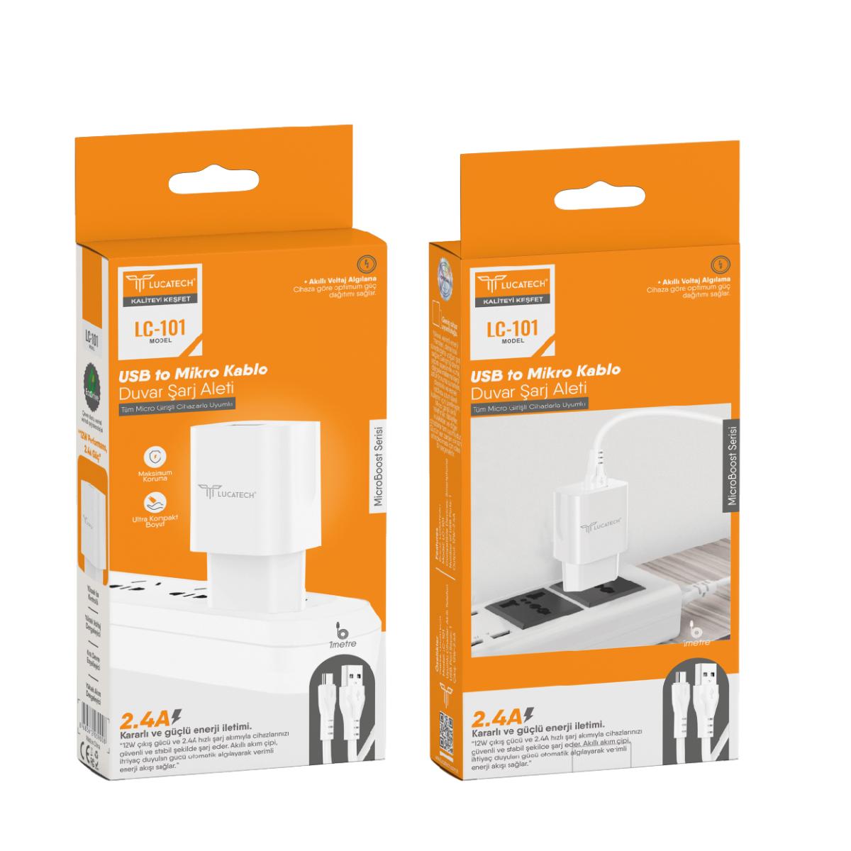 Lucatech LC-101 2.1A, 1mt USB-Micro Kablolu Şarj Cihazı