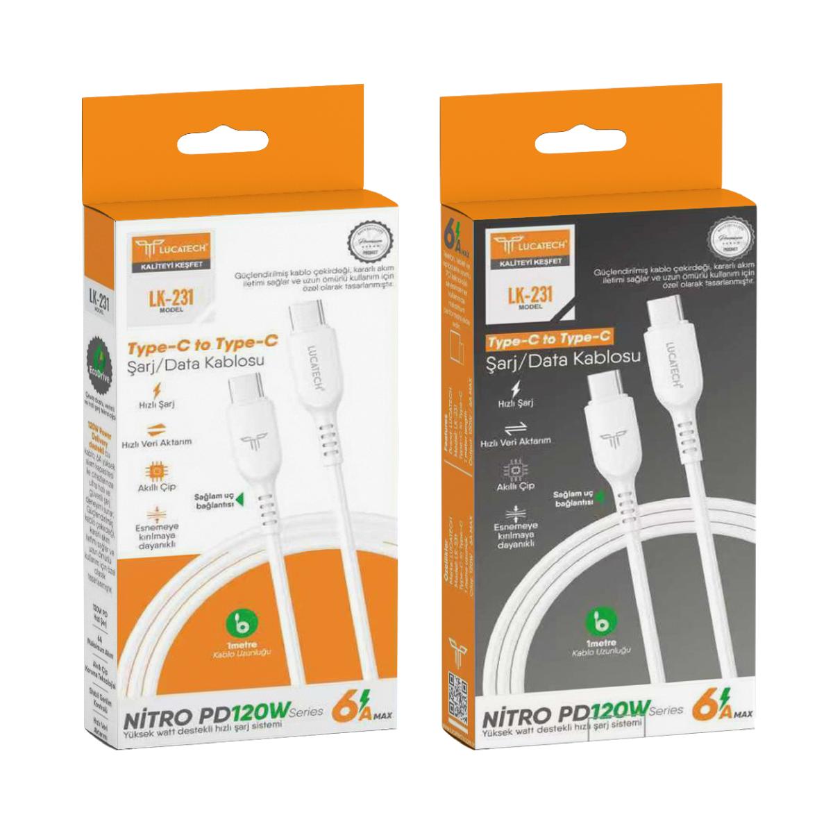 Lucatech LK-231 | PD 6A, 120W 1mt Type-C Şarj Kablosu